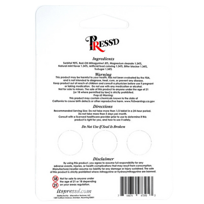 Press'd Red-OH Pseudo 5X Kratom Tablets - 3ct (18mg Each)